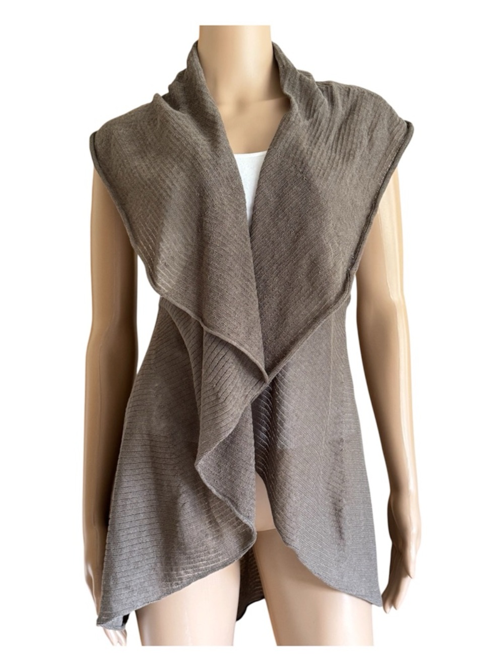 Fever Draped Open-Front Vest in Taupe